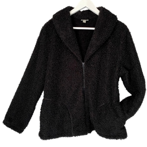 J. JILL Jacket Plush Teddy Fleece Zipper Black Long Sleeve Women's Size… - Picture 2 of 15